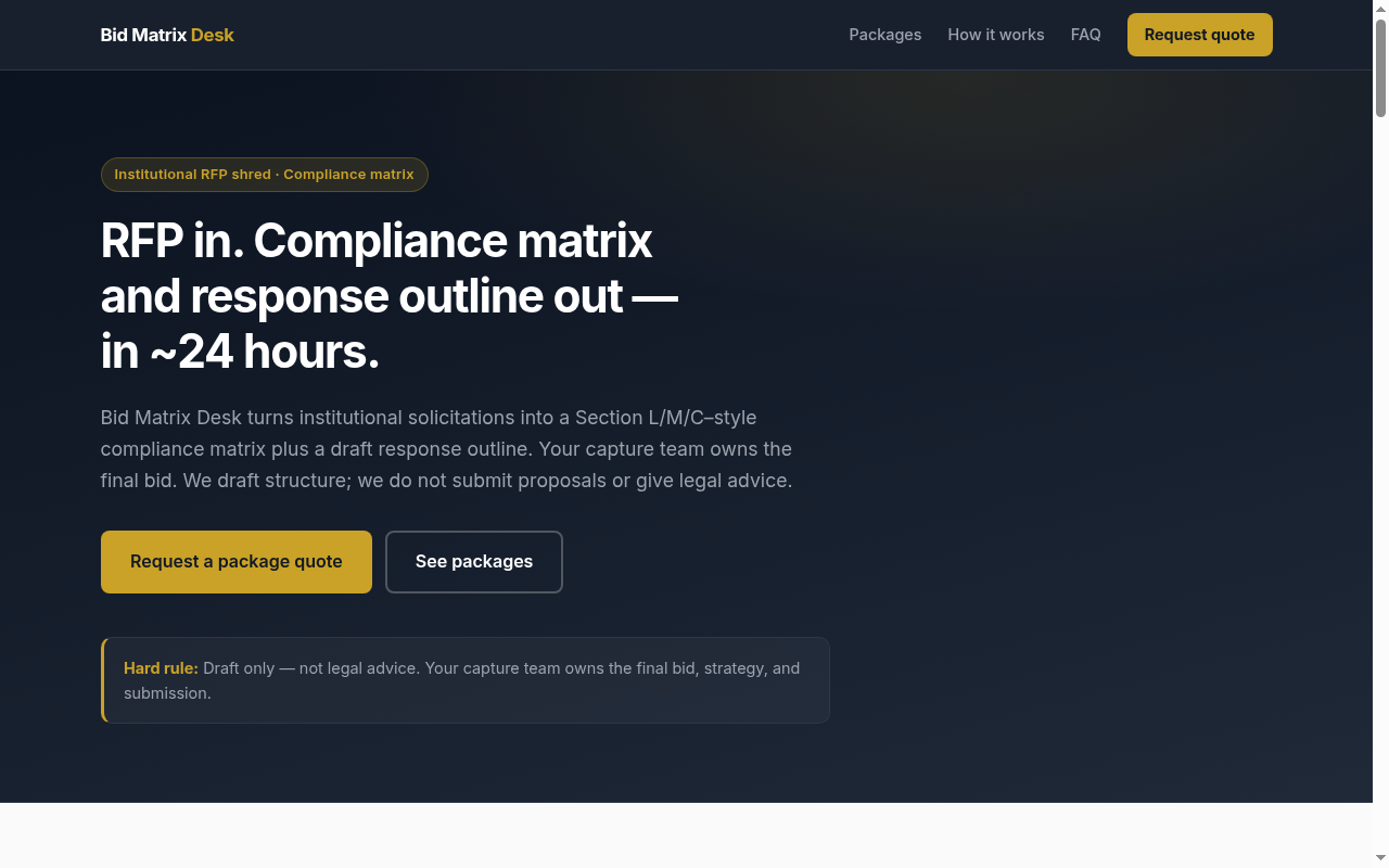 Bid Matrix Desk landing page